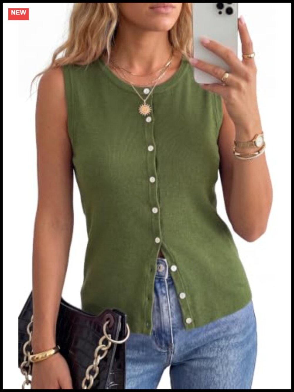 Women's Wool Blend Button Down Casual Tank Top Sleeveless